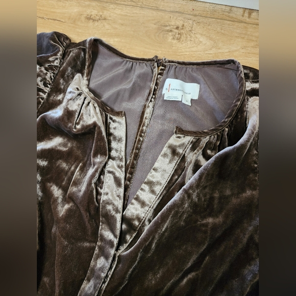 $188 Anthropologie Somerset Jumpsuit Velvet Short Sleeve Wide Leg Brown Gold M - Picture 6 of 11